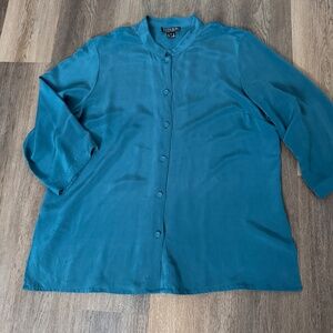 Citron Santa Monica silk tunic shirt size 1X green mandarin collar 3/4 sleeve